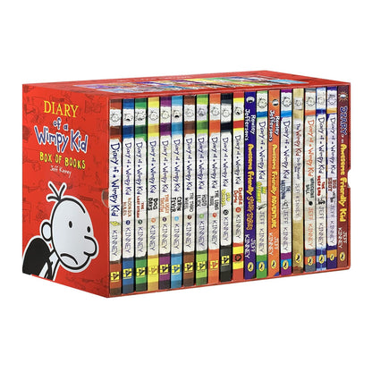 Box set of 'Diary of a Wimpy Kid' books with colorful spines on a white background