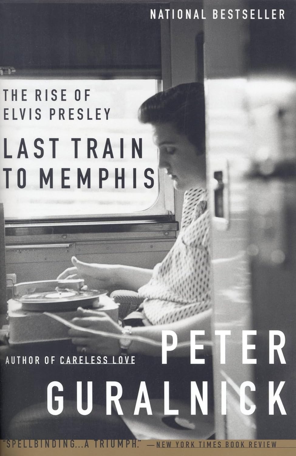 Book cover of 'Last Train to Memphis' by Peter Guralnick featuring a woman at a typewriter.