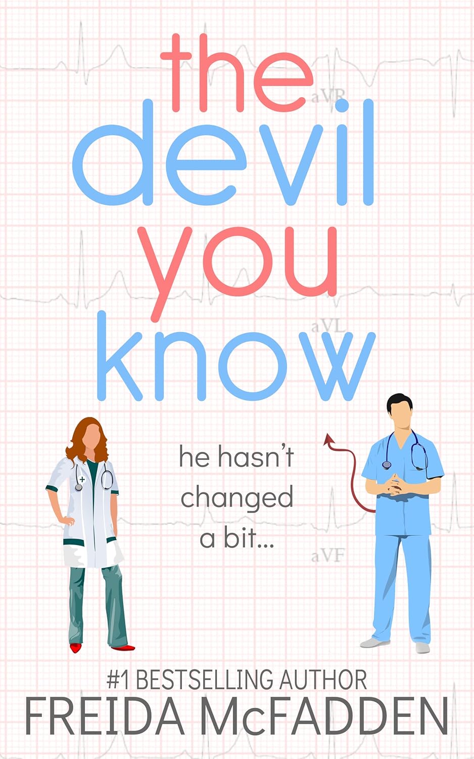 Book cover of 'The Devil You Know' with two characters and text on a grid background