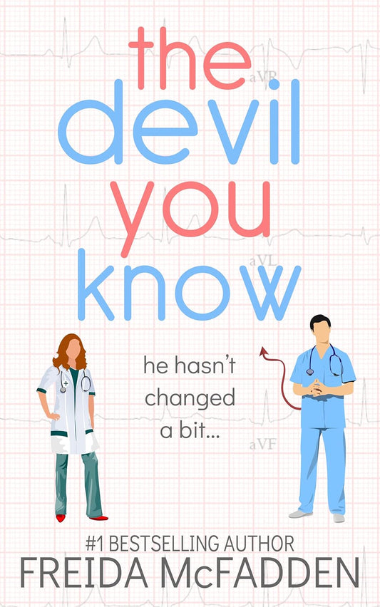 Book cover of 'The Devil You Know' with two characters and text on a grid background