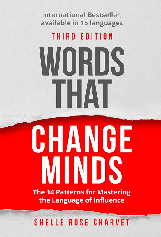 Book cover of 'Words That Change Minds' by Shelle Rose Charvet with a red and gray design.