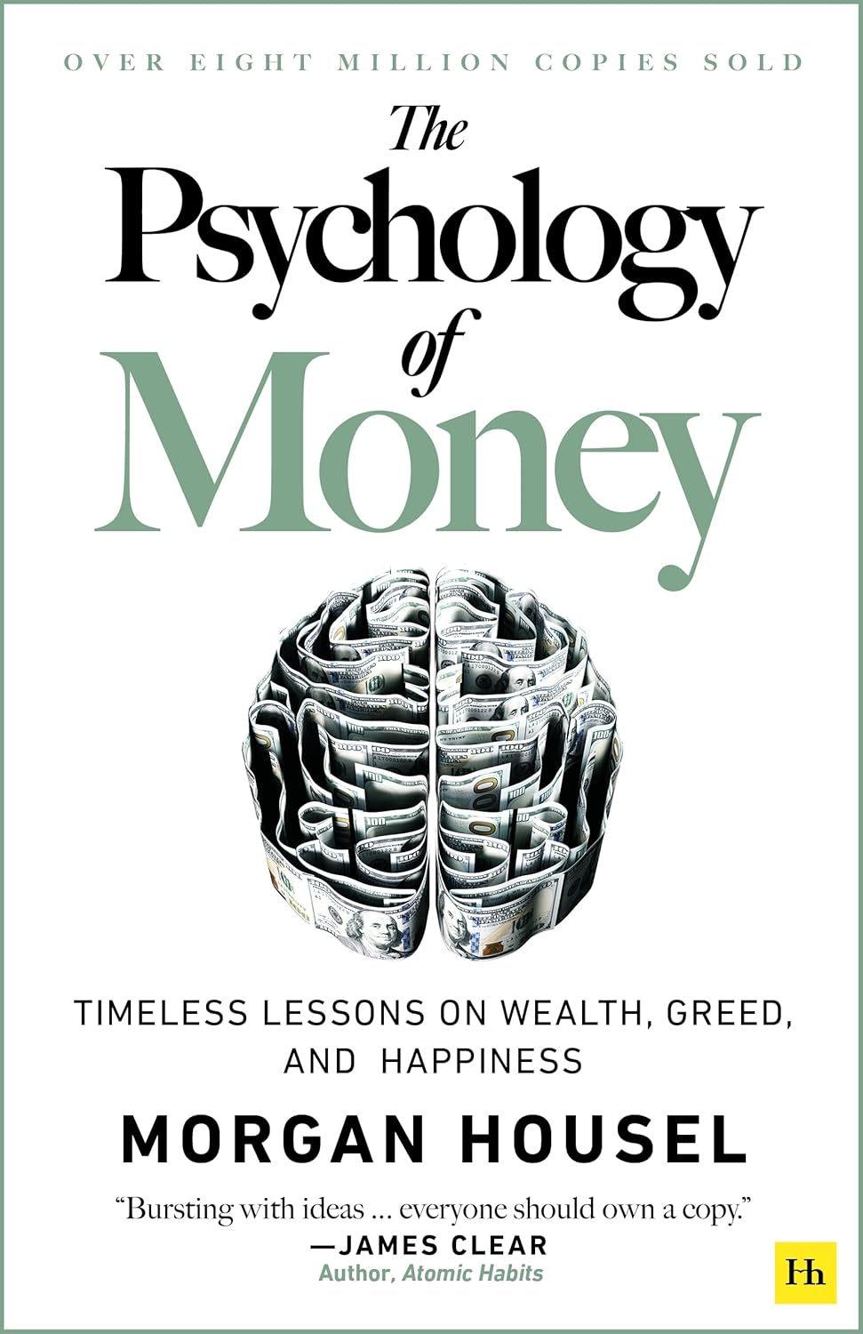 Book cover of 'The Psychology of Money' by Morgan Housel with a brain illustration on a white background.