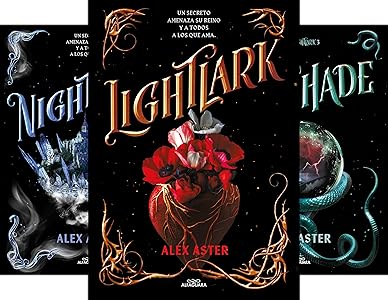 Three book covers of 'Night', 'Light', and 'Hade' by Alex Aster on a black background.
