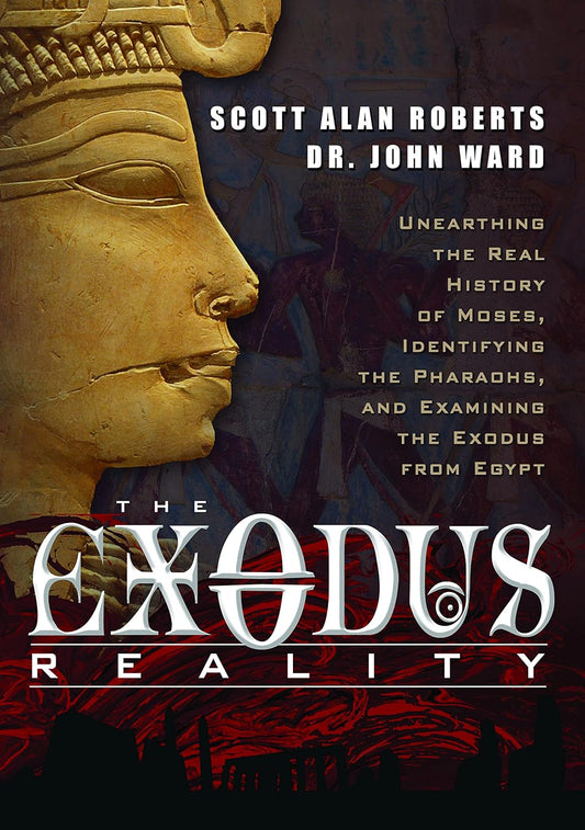 Book cover of 'The Exodus Reality' with a stone face and dark background