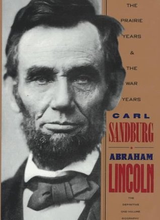 Book cover of 'Abraham Lincoln' by Carl Sandburg featuring a portrait on the left and text on the right.