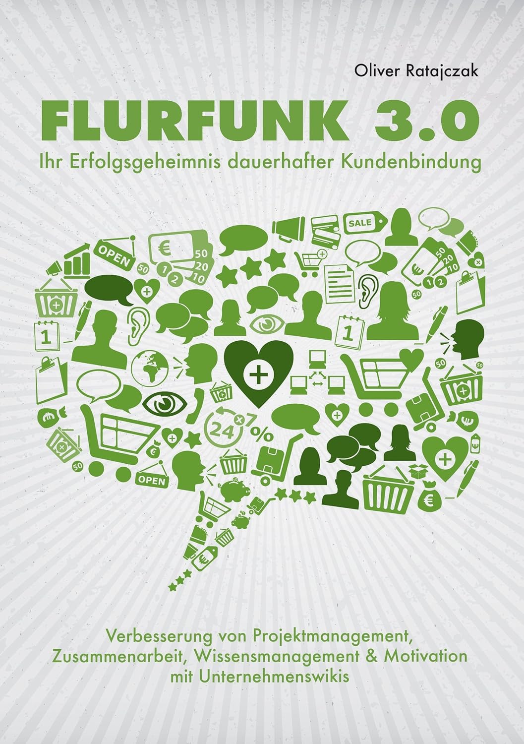 Book cover of 'FLURFUNK 3.0' with green icons forming a heart shape on a white background.