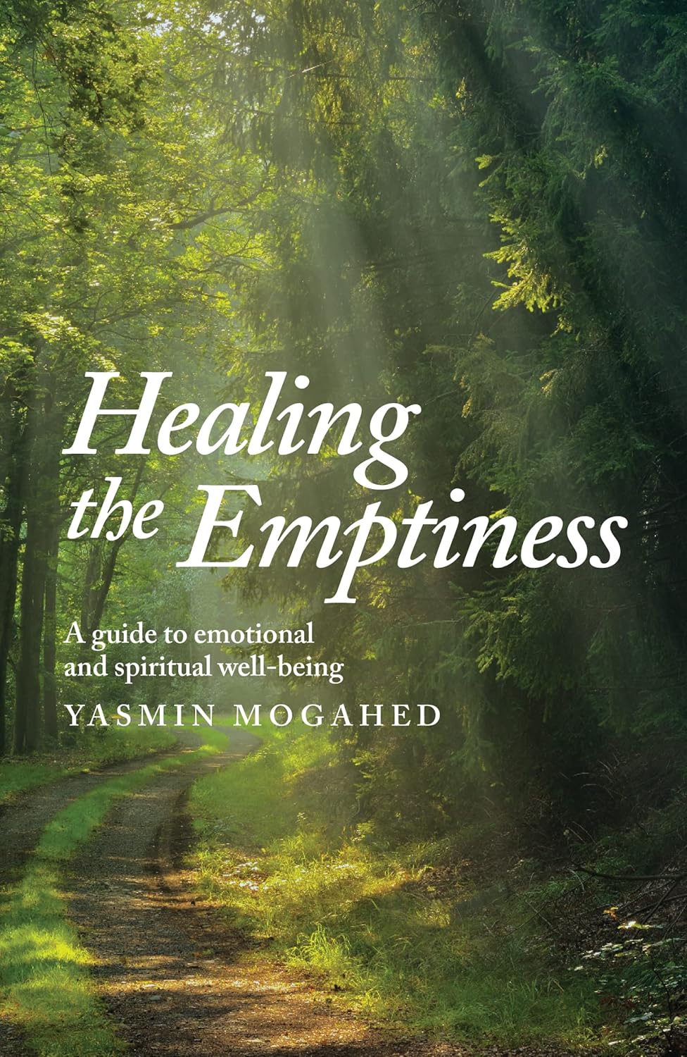 Book cover of 'Healing the Emptiness' with a forest path and sunlight