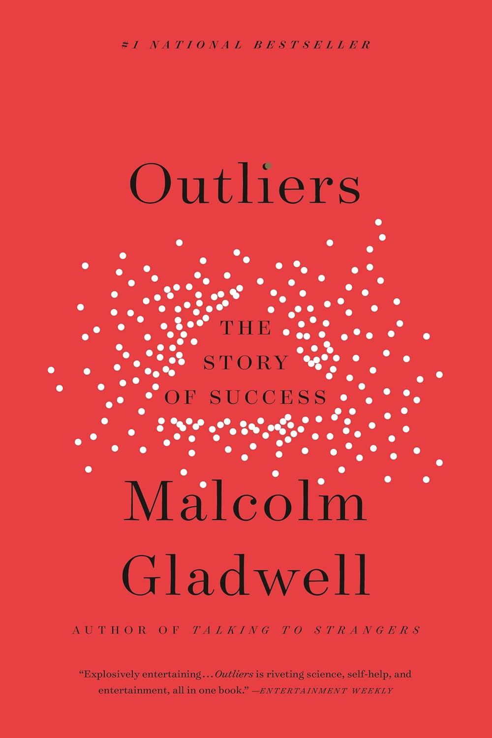 Book cover of 'Outliers' by Malcolm Gladwell on a red background