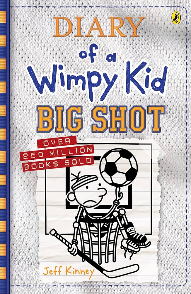 Book cover of 'Diary of a Wimpy Kid: Big Shot' by Jeff Kinney with a sports theme.