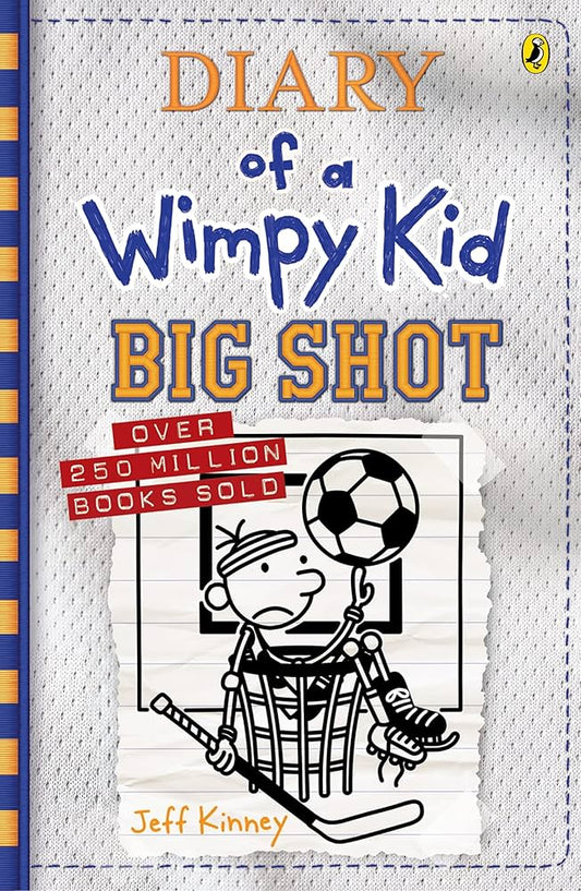 Book cover of 'Diary of a Wimpy Kid: Big Shot' by Jeff Kinney with a sports theme.