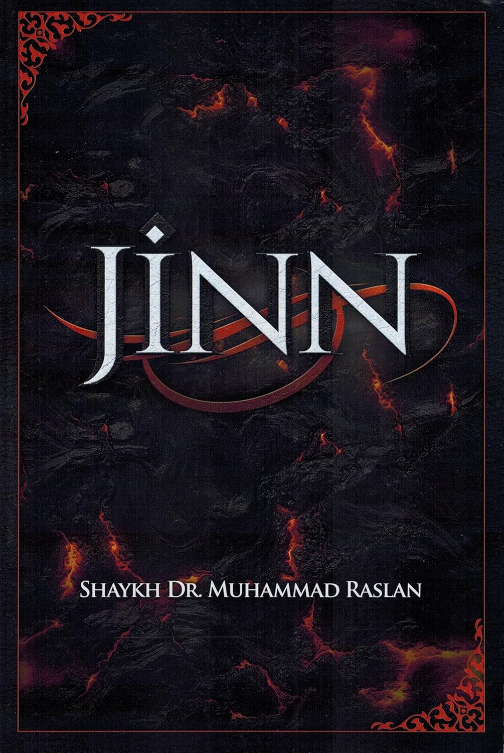 Book cover of 'Jinn' by Shaykh Dr. Muhammad Raslan with a dark background and fiery design.