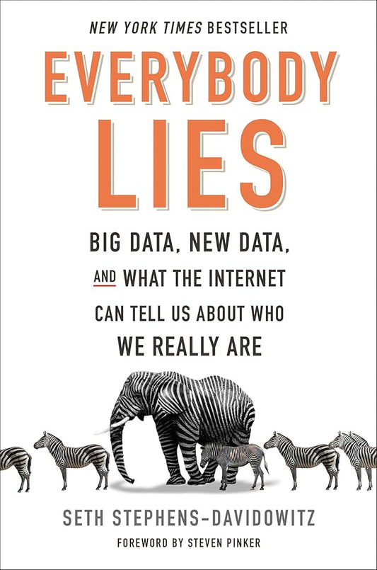 Book cover of 'Everybody Lies' with text and zebra illustration