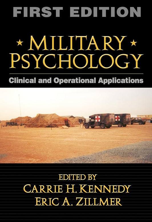 Book cover of 'Military Psychology: Clinical and Operational Applications' with a military scene on a desert base.