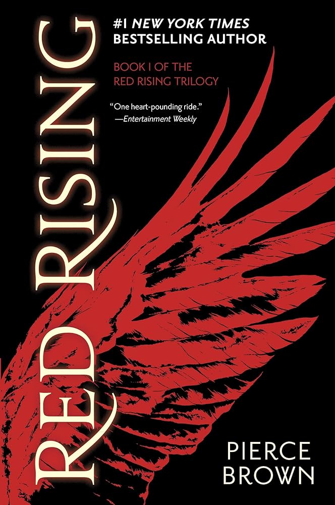 Book cover of 'Red Rising' by Pierce Brown with red wings on a black background
