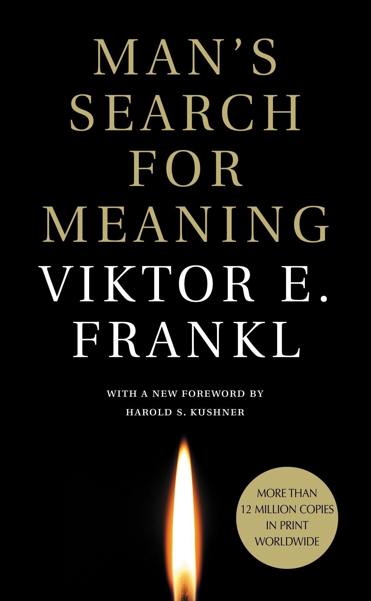 Book cover of 'Man's Search for Meaning' by Viktor E. Frankl with a candle on a black background