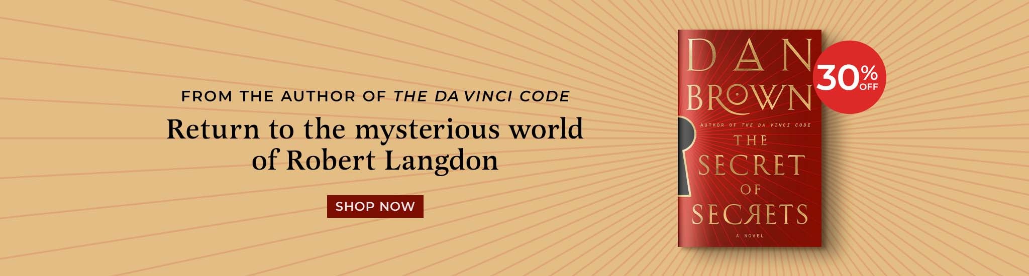 Book cover of 'The Secret of Secrets' by Dan Brown with promotional text on a beige background